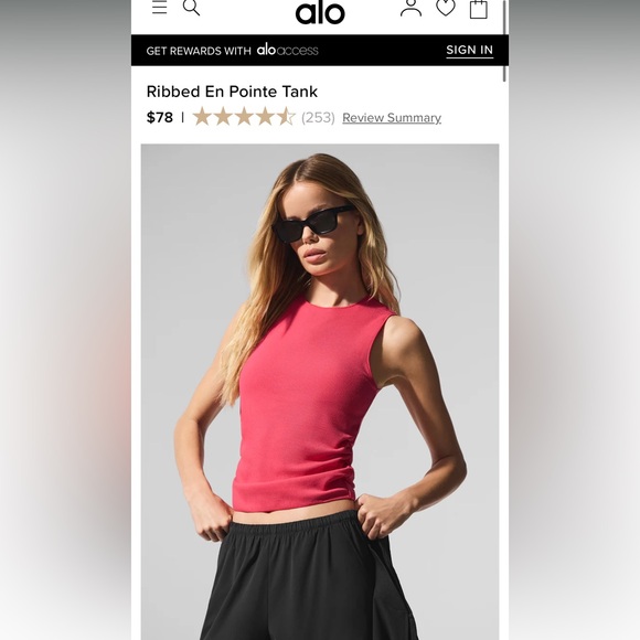 ALO Yoga | Tops | Alo Yoga Womens Ribbed En Pointe Tank In Candy Red ...